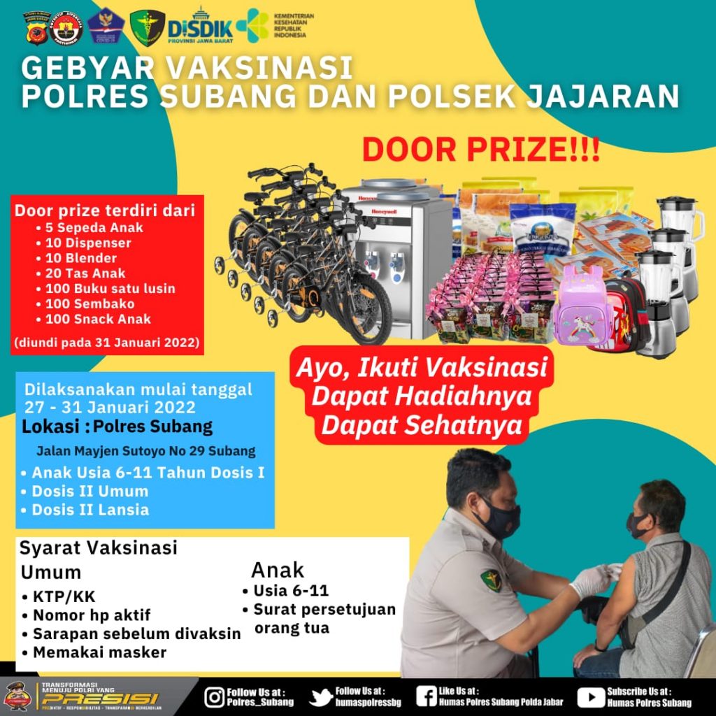 Kejar Target Vaksinasi, Polres Subang Gelar Gebyar Vaksin Berhadiah