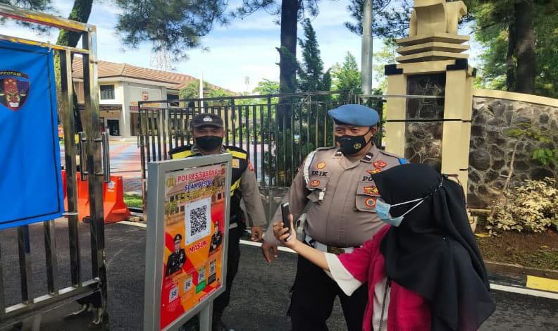 Polres Subang Konsisten Terapkan Scan Barcode Aplikasi Peduli Lindungi Sebelum Masuk Mako Polres Subang